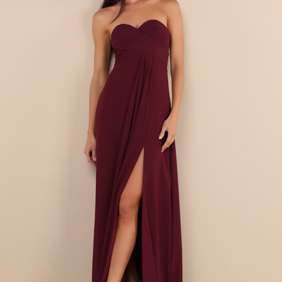Lulus Splendid Aura Plum Purple Chiffon Pleated Strapless Maxi Dress - Size S - Picture 1 of 1